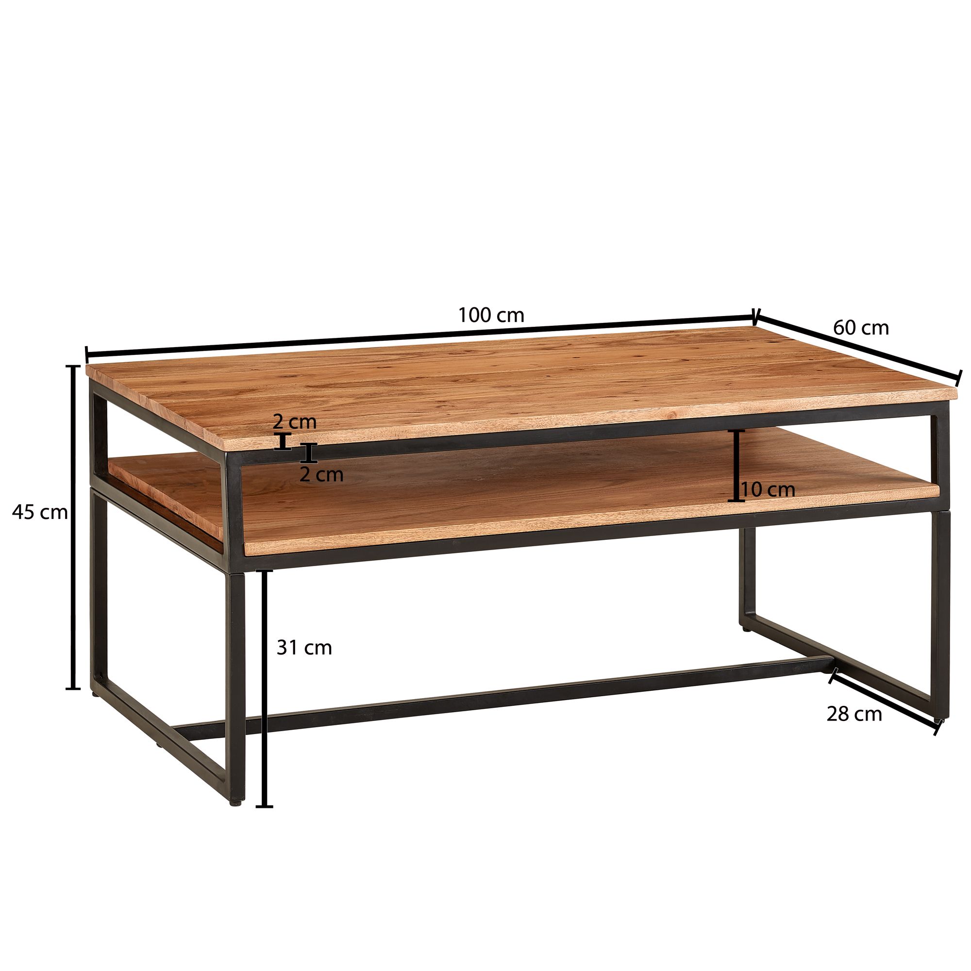 Couchtisch Bildudalur Akazie Massivholz 100 × 60 × 45 cm