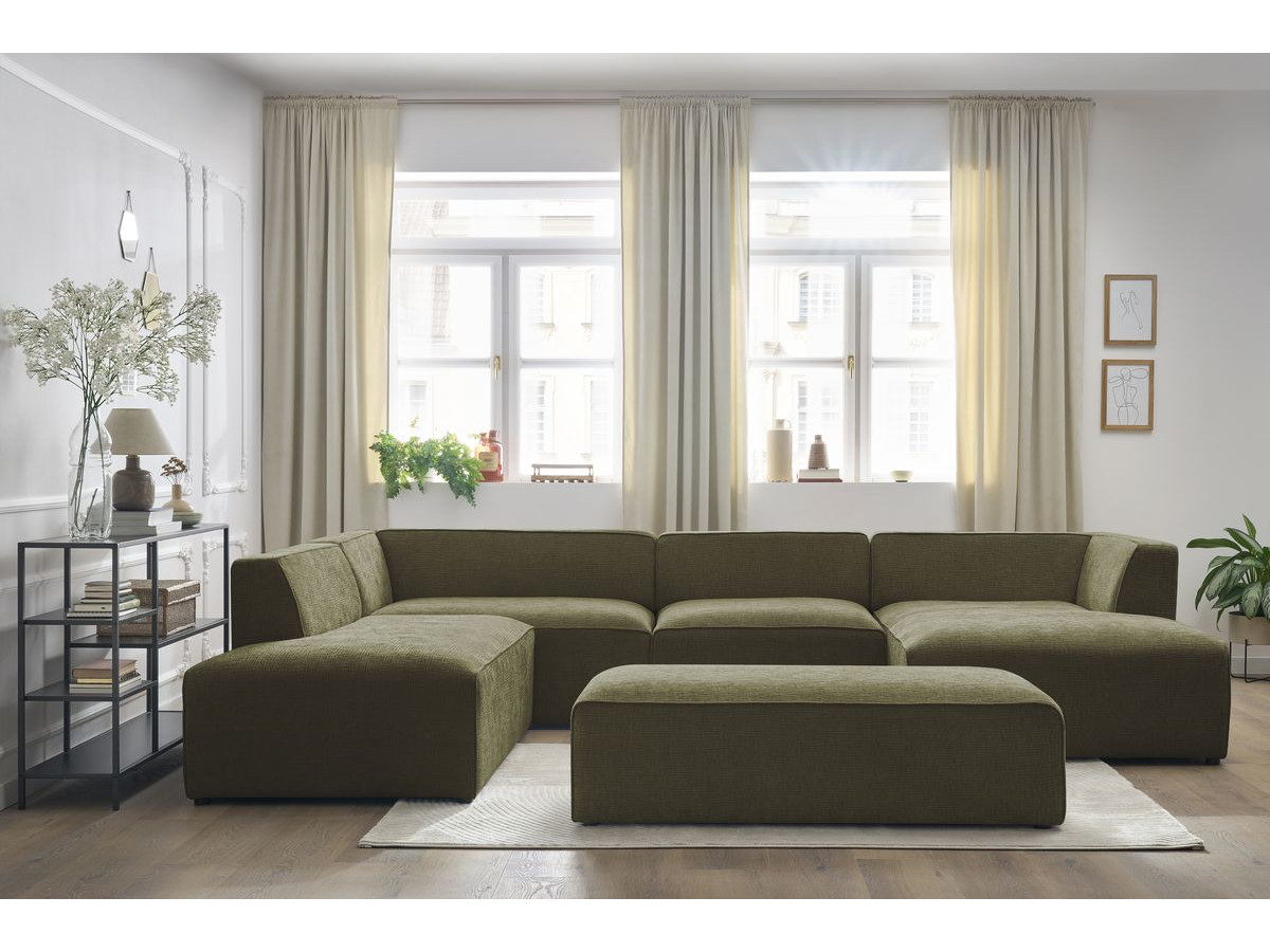 Bobochic Megeve Wohnlandschaft mit Pouf Strukturstoff Grün Ecke rechts