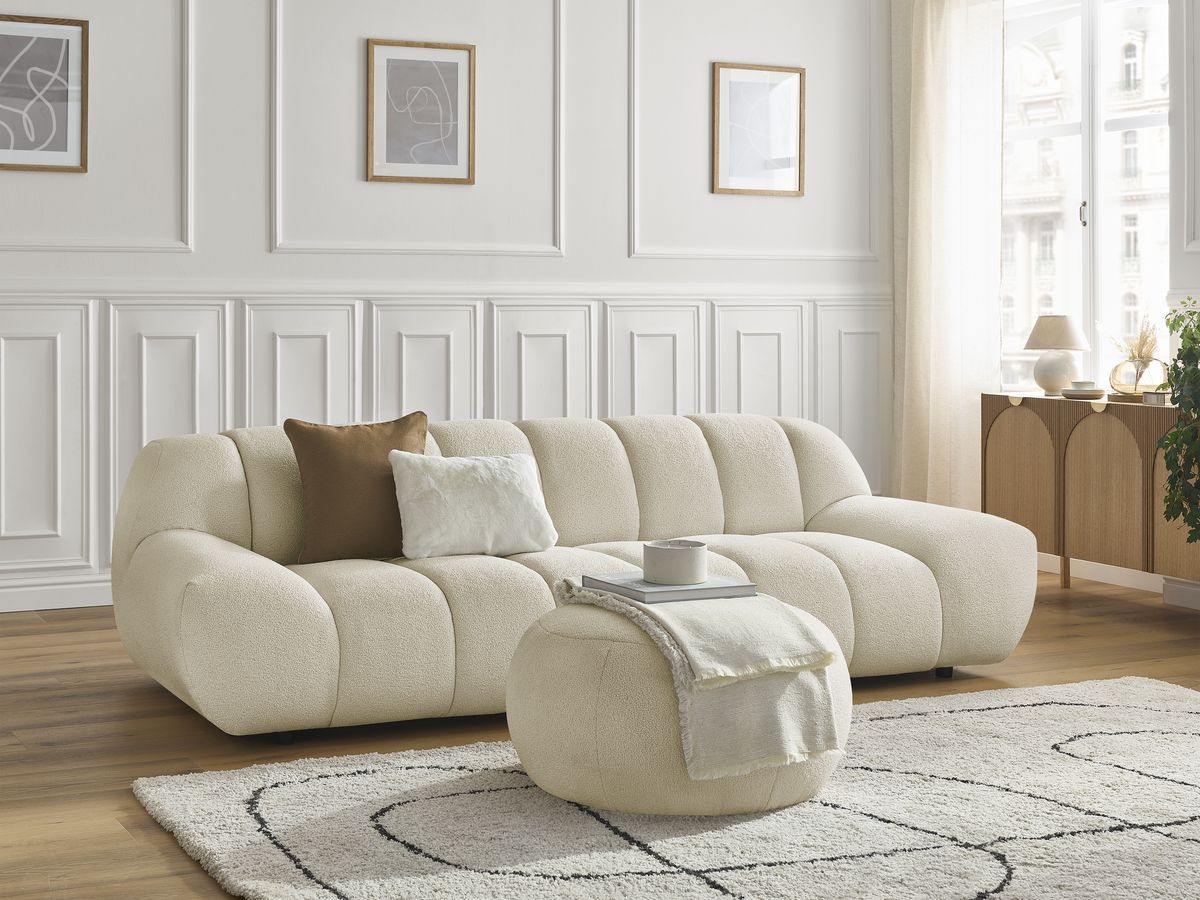 Bobochic Hayden Sofa 4-Sitzer mit Pouf Bouclé-Stoff Beige