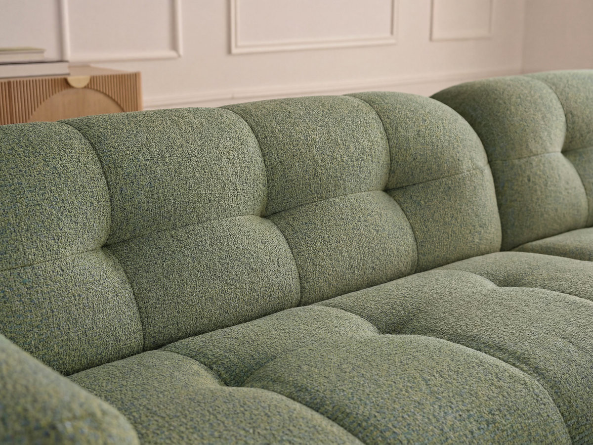 Bobochic Laura Ecksofa mit großem Pouf Melange-Stoff Hellgrün Ecke rechts
