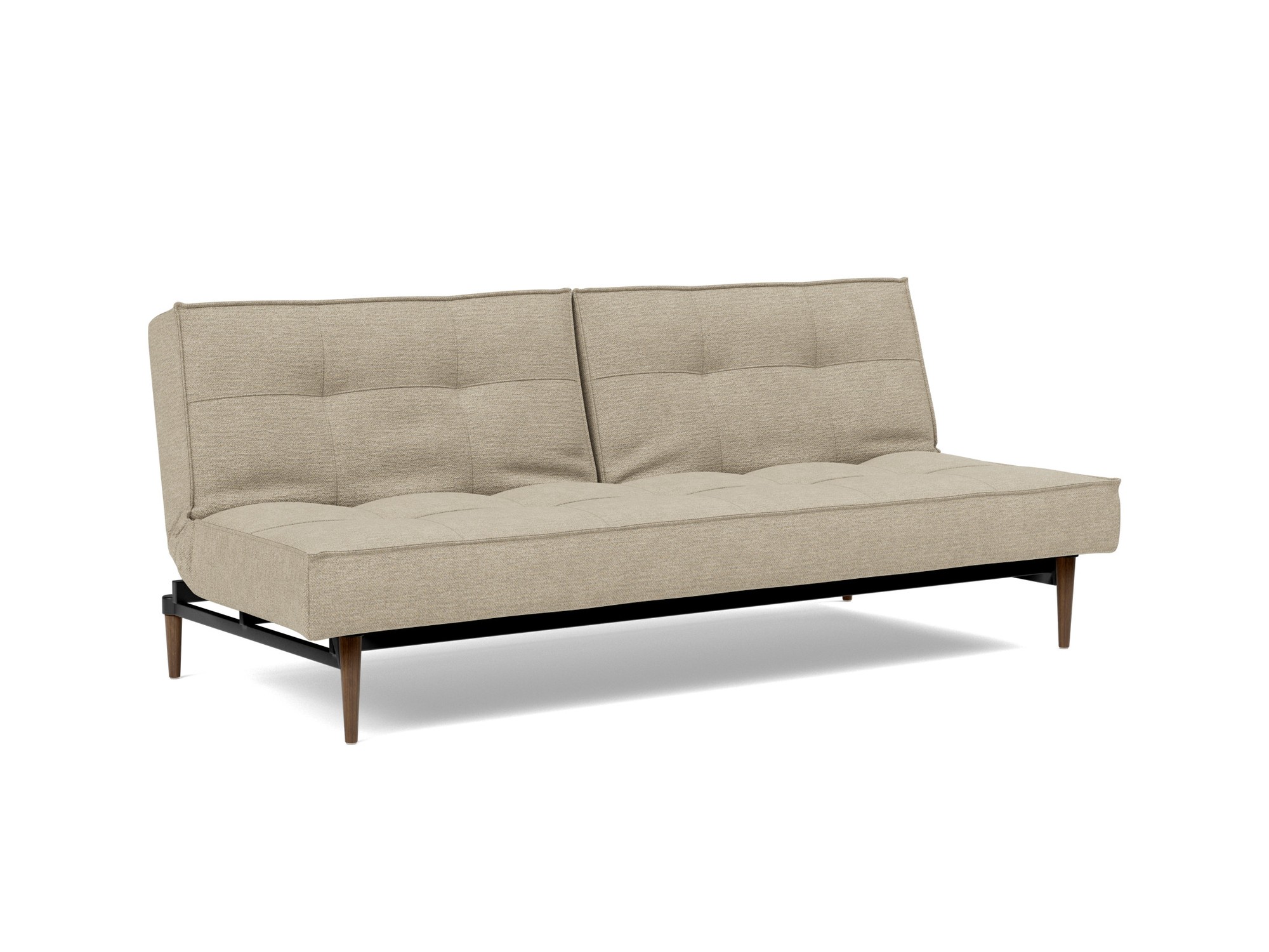 Schlafsofa Splitback Strukturierter Stoff Taura 356-Sand Beine Styletto Eiche dunkel