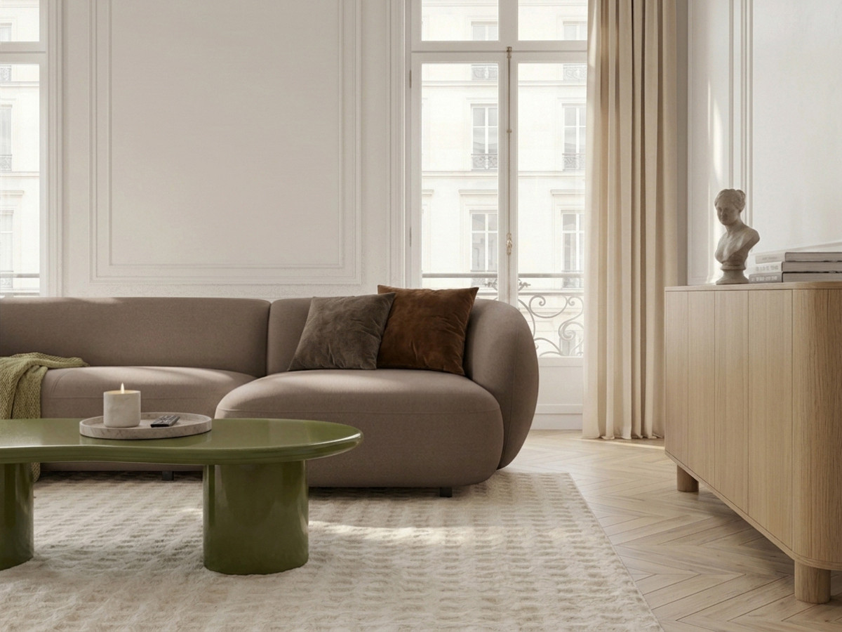 Bobochic Halo Ecksofa mit Schlaffunktion Stoff Taupe Ecke rechts
