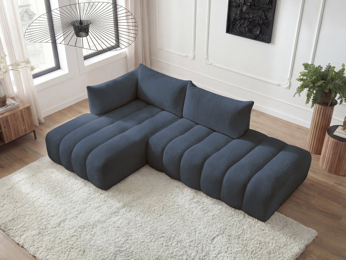 Bobochic Azra Ecksofa 319 × 178 cm Bouclé-Stoff Dunkelblau Ecke links