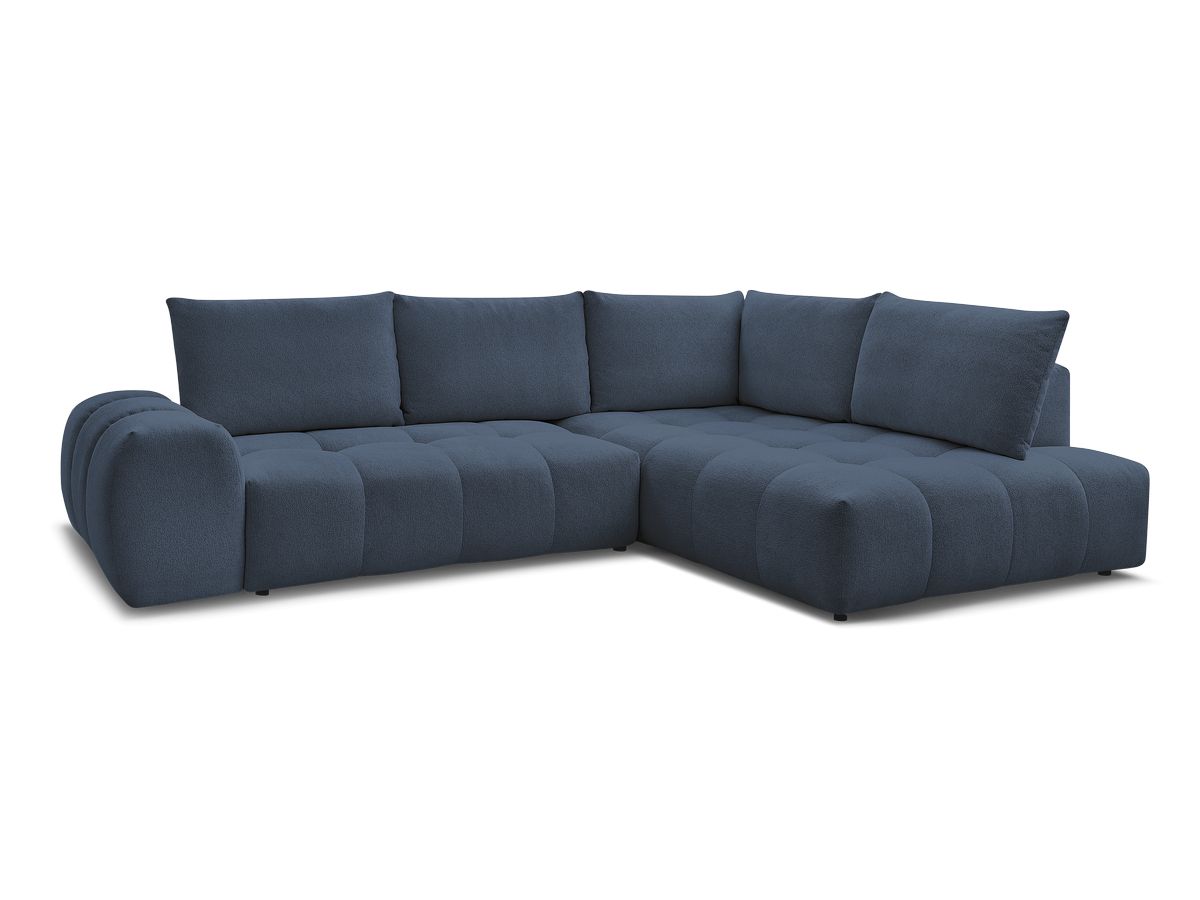 Bobochic Everest Ecksofa mit Schlaffunktion und Bettkasten 320 × 212 cm, 5 Kissen Melange-Stoff Dunkelblau Ecke rechts
