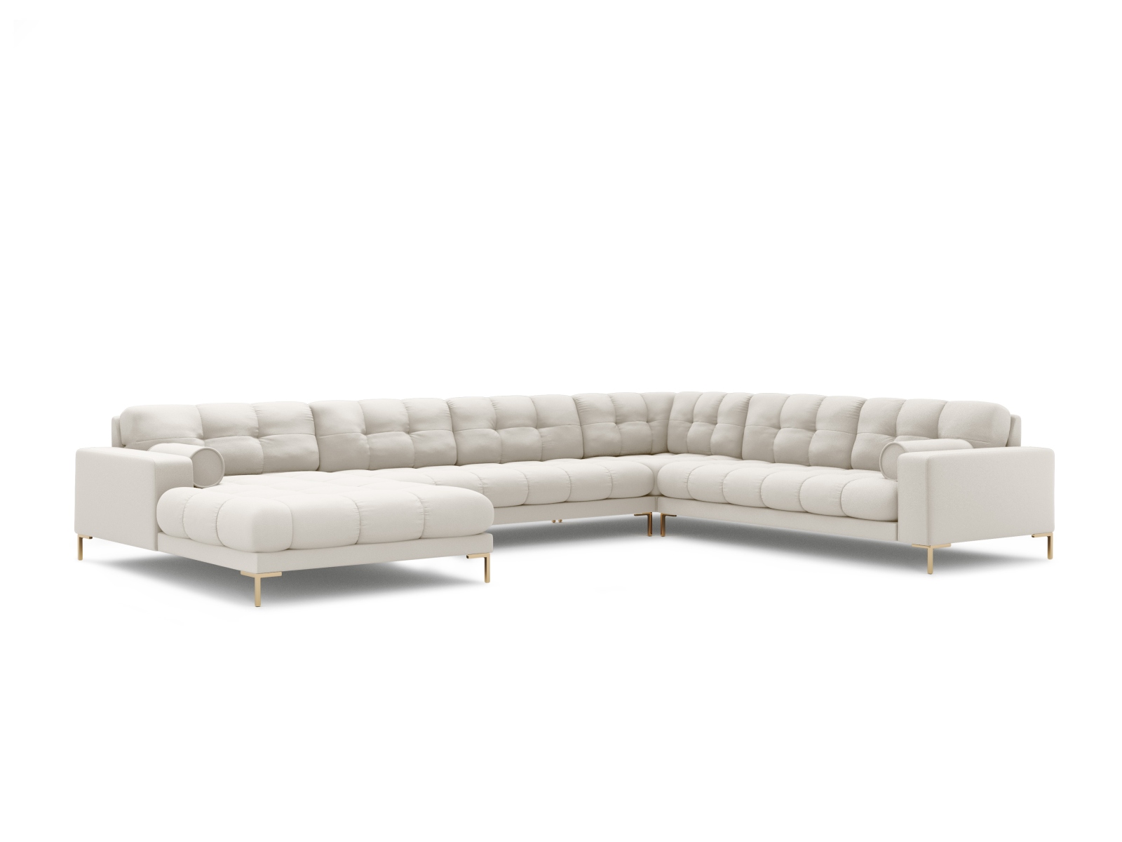 Cosmopolitan Design Panoramasofa Bali 7-Sitzer 327 cm Strukturierter Stoff Neve Helles Beige Rechts Beine Gold