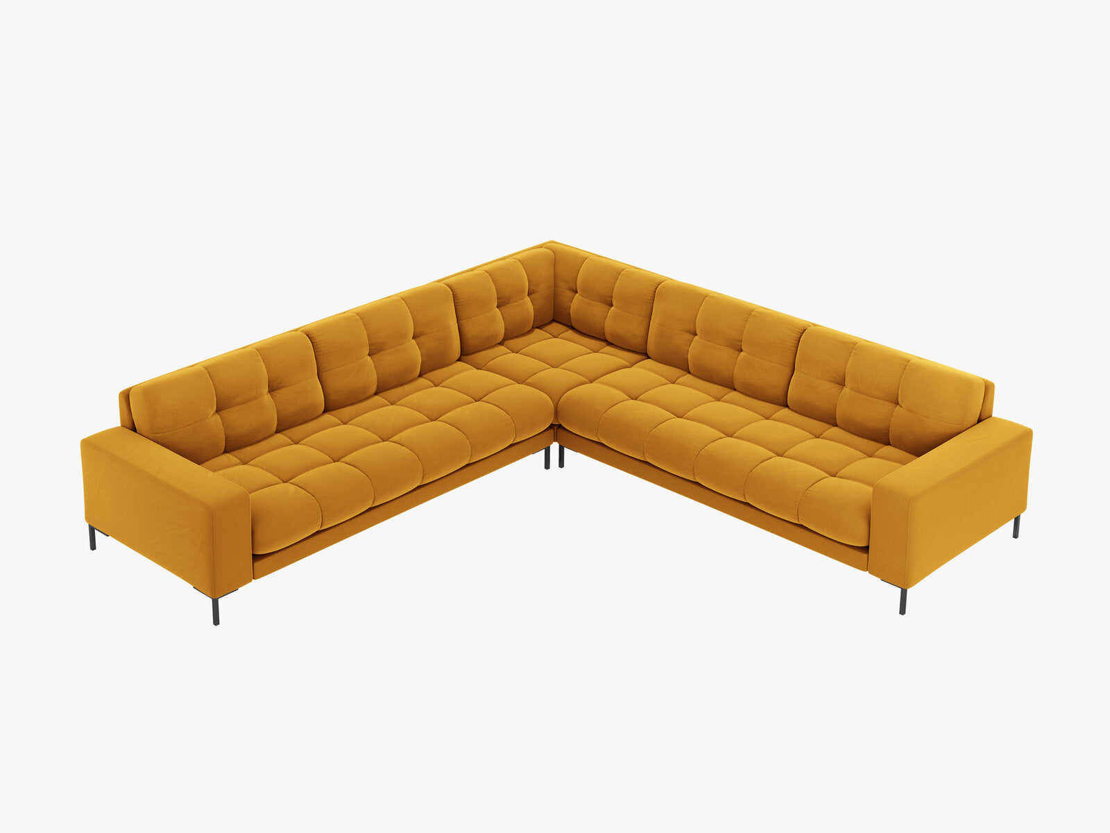 Micadoni Symmetrisches Ecksofa Mamaia 6-Sitzer Samt Bluvel Gelb schwarze Beine