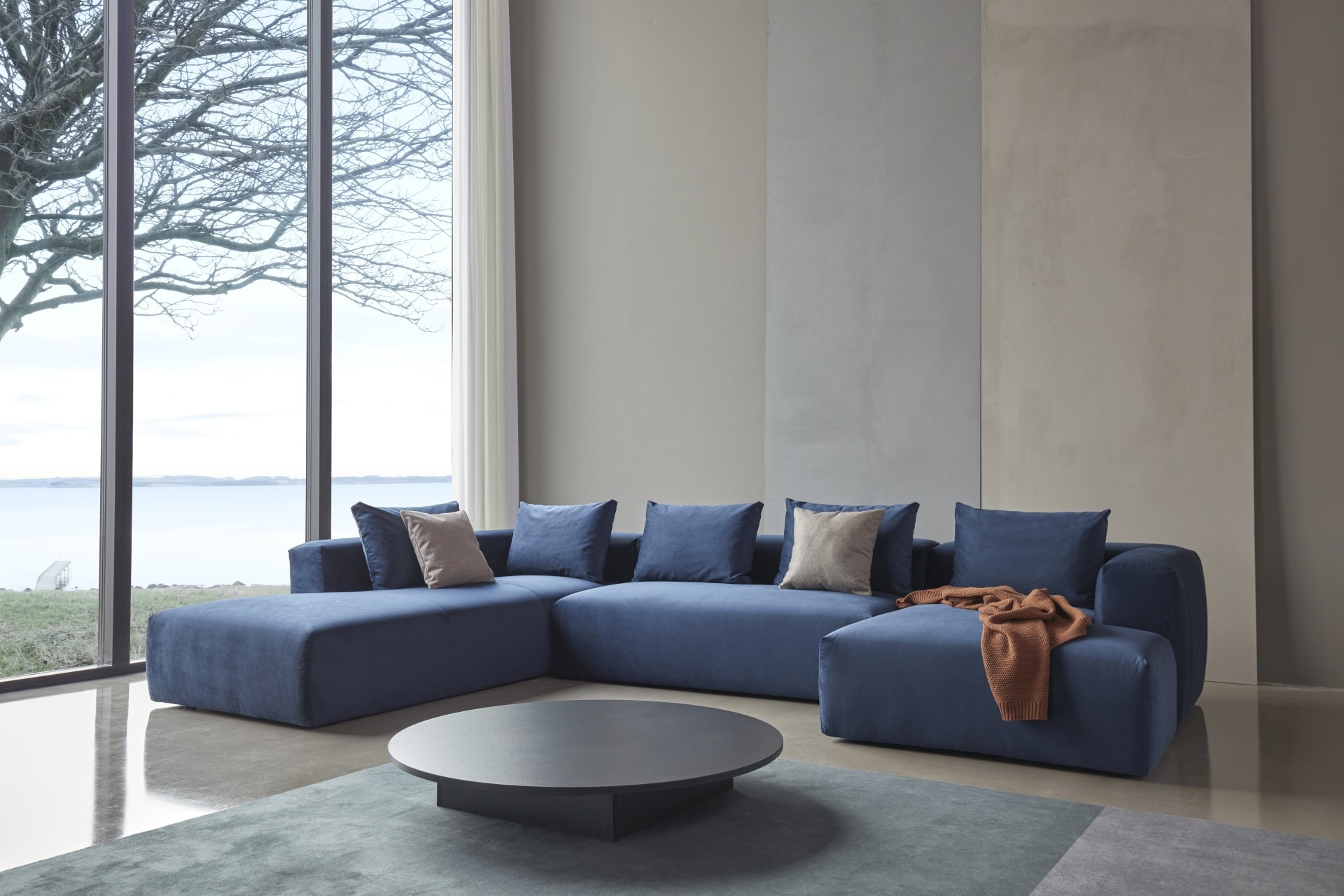 Wohnlandschaft Fred Chaiselongue links mit 2-Sitzer und lange Armlehne rechts Satya-Niagara