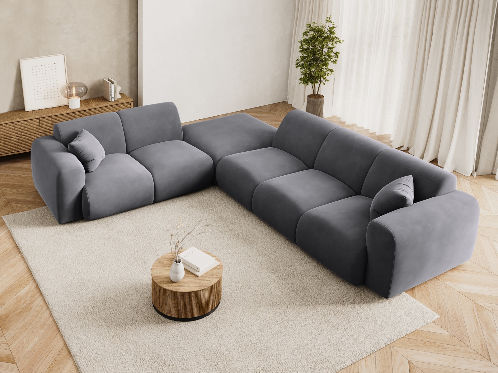 Cosmopolitan Design Ecksofa Nolio 4-Sitzer offen Samt Casino Dunkelgrau Links