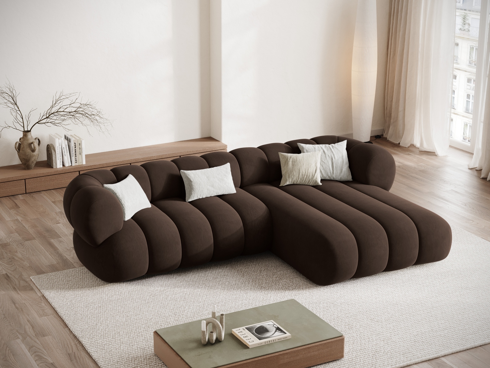 Cosmopolitan Design Ecksofa Koge 5-Sitzer Samt Vogue Schokolade Rechts