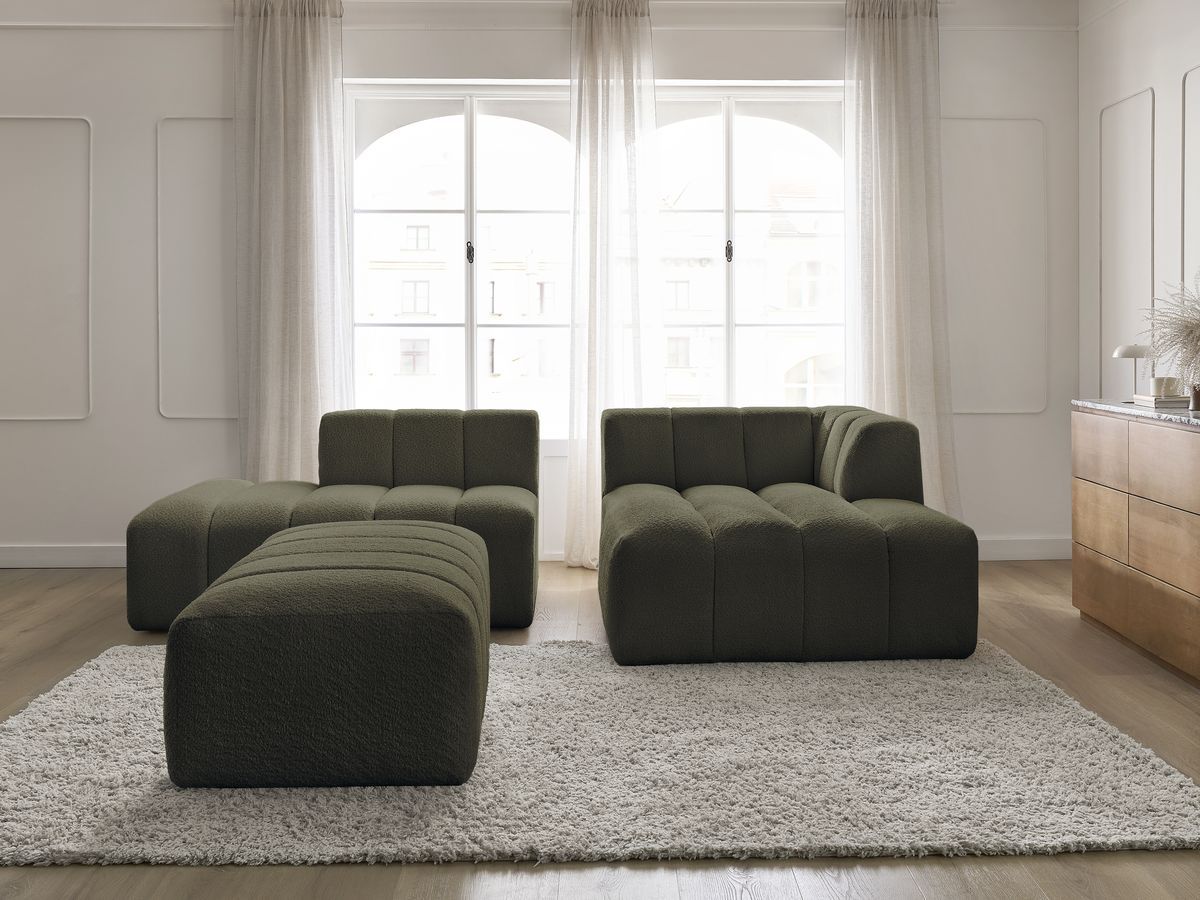 Bobochic Annecy Ecksofa mit Pouf Bouclé-Stoff Grün Ecke rechts