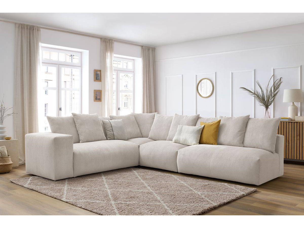 Bobochic Voltaire Ecksofa 322 × 268 cm Cordsamt Beige Ecke links