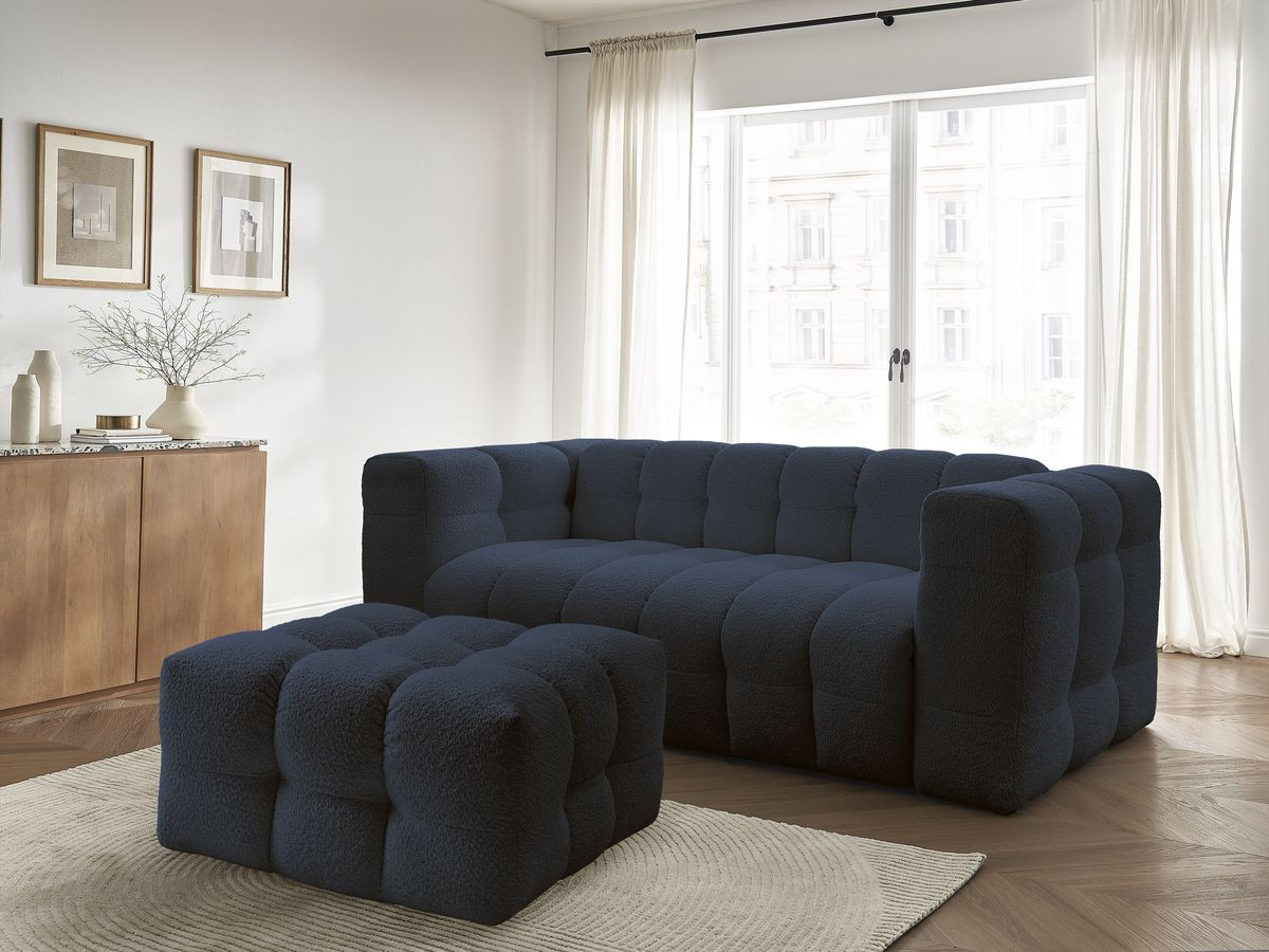 Bobochic Cloud Schlafsofa 3-Sitzer mit Pouf Bouclé-Stoff Dunkelblau