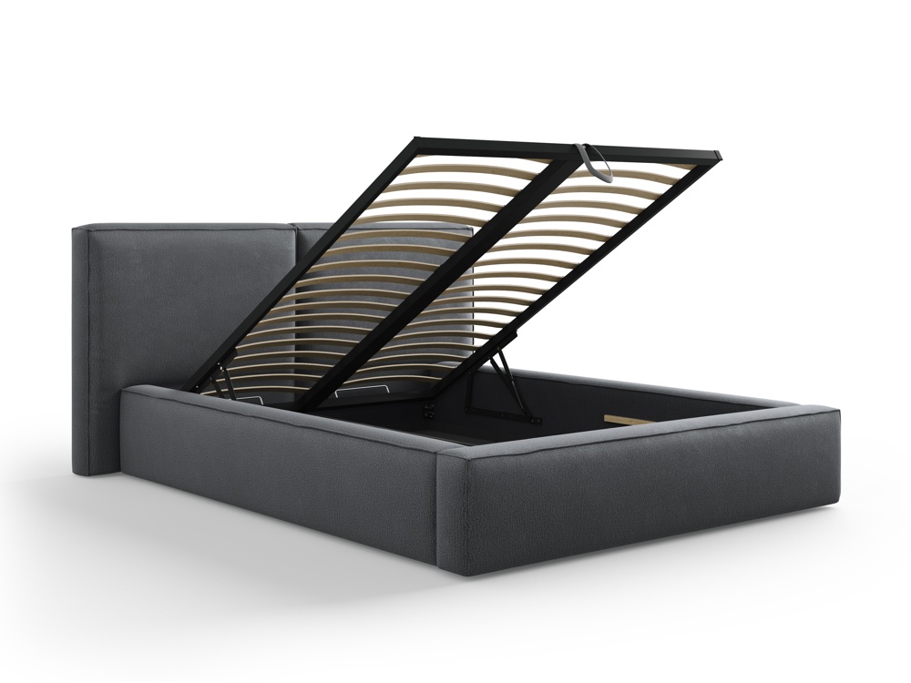 Cosmopolitan Design Stauraumbett mit doppeltem Kopfteil Arendal 140x200 Strukturierter Stoff Megan Dunkelgrau