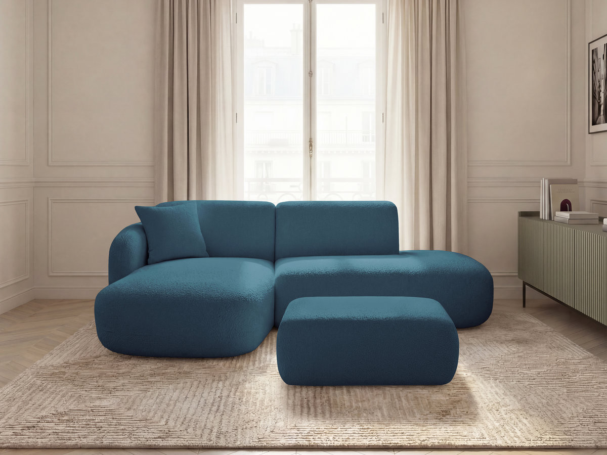 Bobochic Anda Ecksofa mit Pouf 241 × 163 cm Chenille Hellblau Ecke links