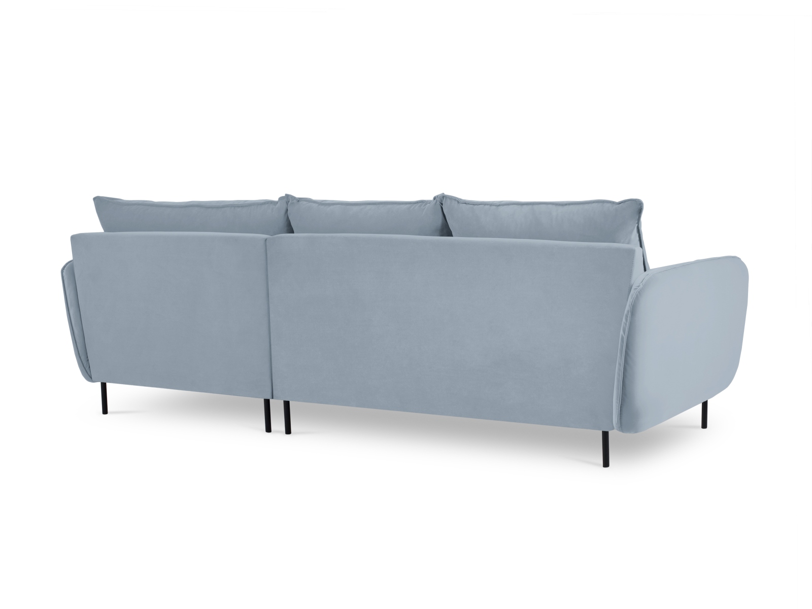 Cosmopolitan Design Ecksofa Vienna 5-Sitzer Samt Bluvel Hellblau Rechts Beine Schwarzes Metall