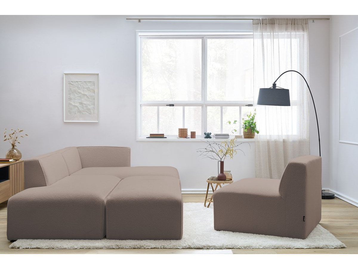 Bobochic Megeve Ecksofa mit Pouf Bouclé-Stoff Braun Ecke rechts