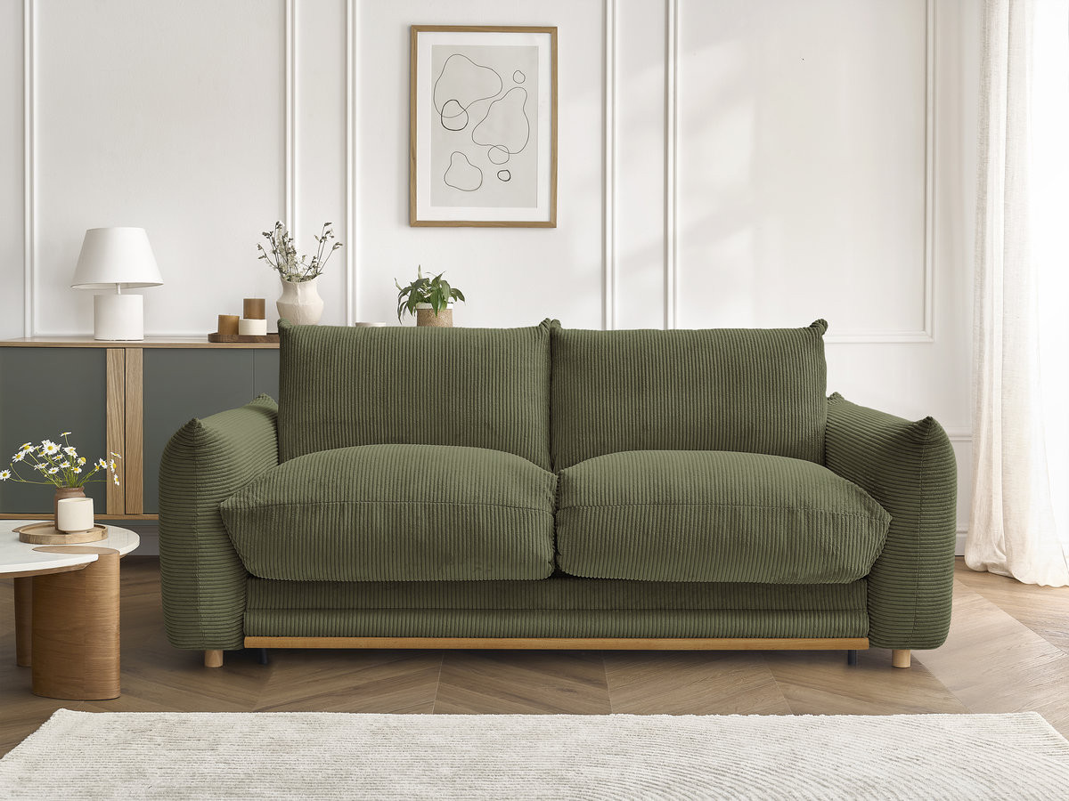Bobochic Ernest Schlafsofa 3-Sitzer, Liegefläche 140 / 160 × 190 cm Cordsamt Grün, Liegefläche 140 × 190 cm
