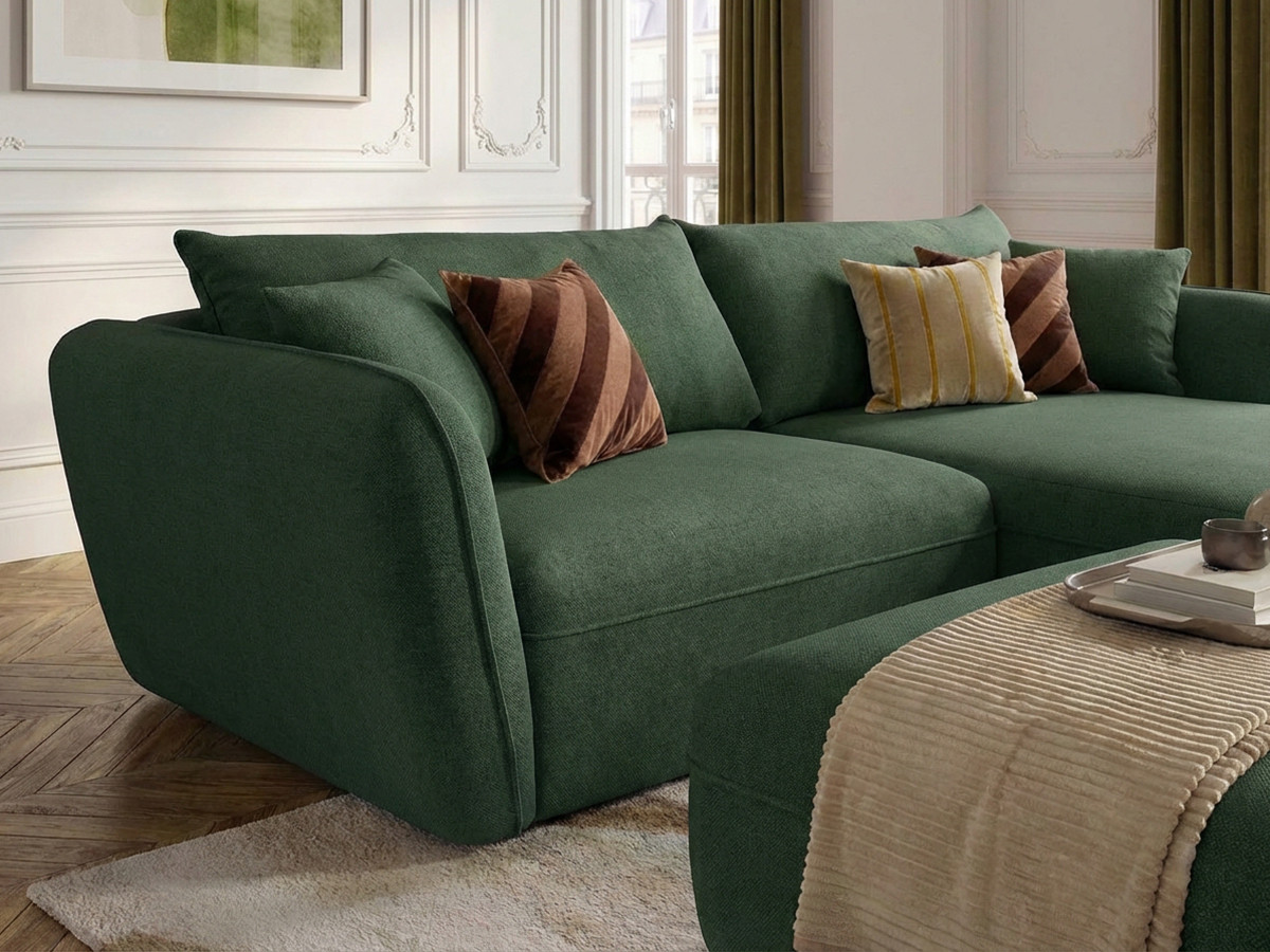 Bobochic Luigi Ecksofa mit Pouf Strukturstoff Grün Ecke rechts