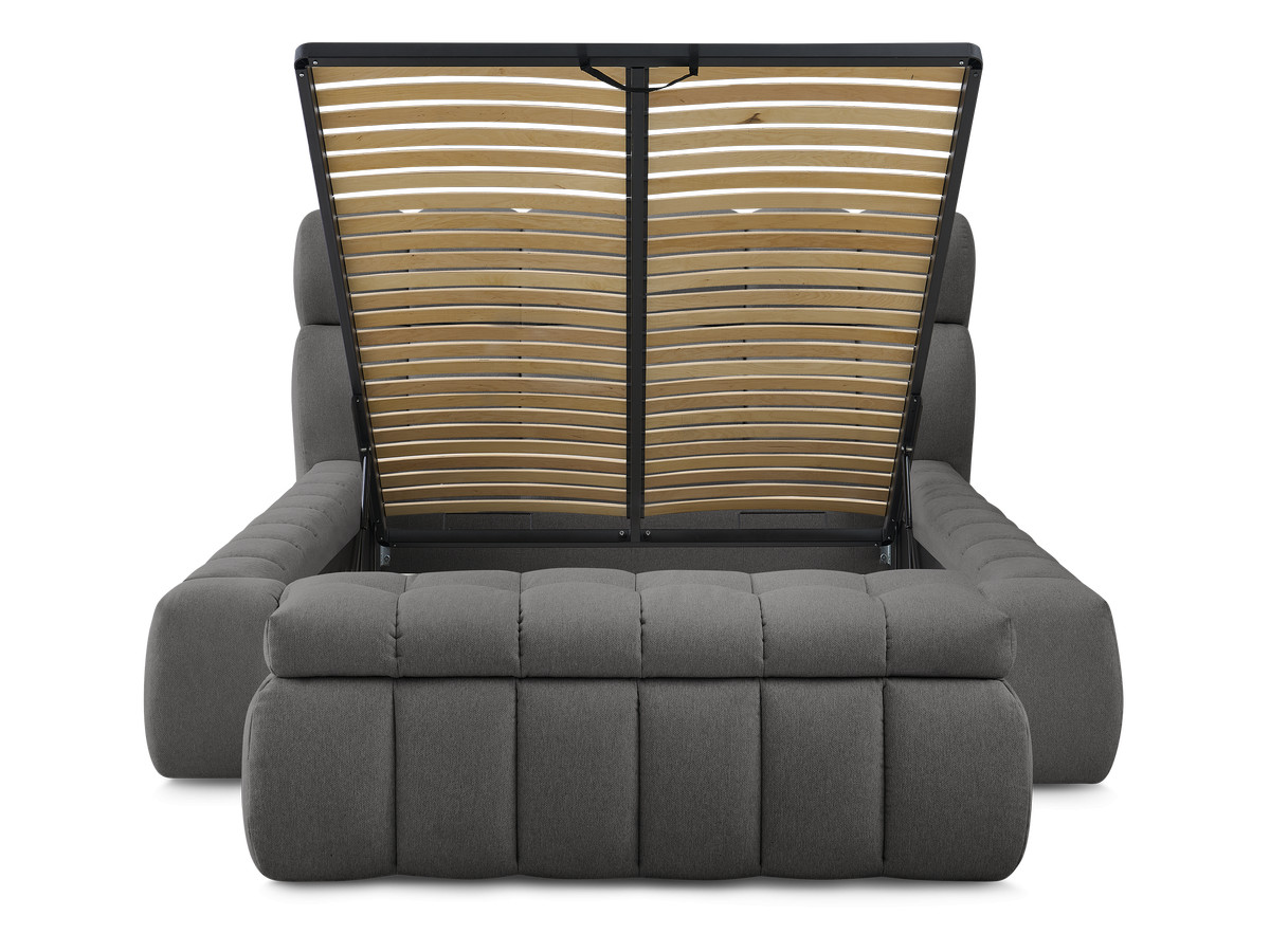Bobochic Mont-blanc Polsterbett mit Bettkasten mit Bettbank Stoff Dunkelgrau, Liegefläche 160 × 200 cm