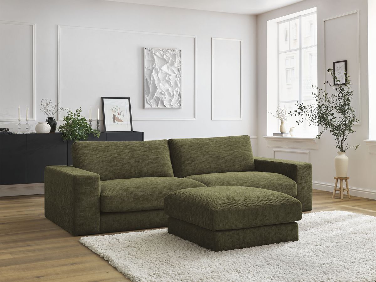 Bobochic Leonard Sofa 4-Sitzer mit Pouf 274 × 109 cm Strukturstoff Grün