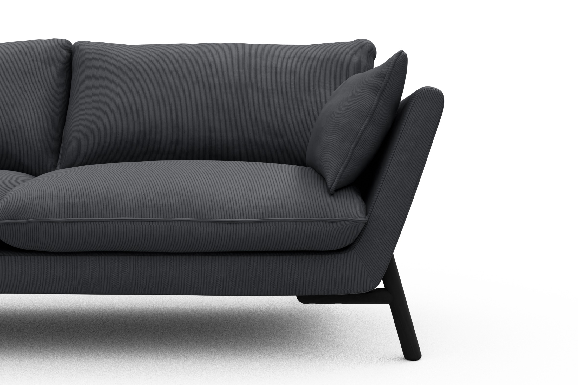 Sofa Emil 3-Sitzer Beinfarbe Eiche Schwarz Cordufine-Slate-Grey