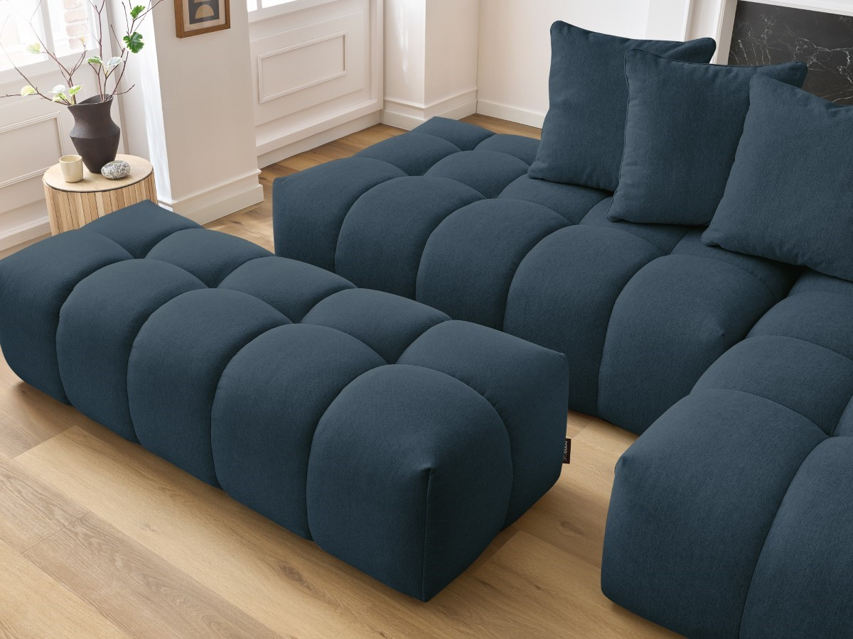 Bobochic Mont-blanc Ecksofa mit Pouf Melange-Stoff Dunkelblau Ecke rechts