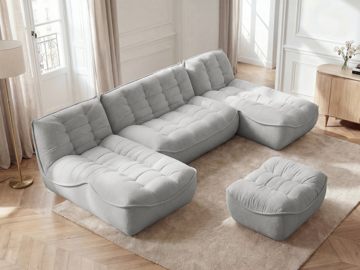 Bobochic Serena Wohnlandschaft mit Pouf Melange-Stoff Hellgrau