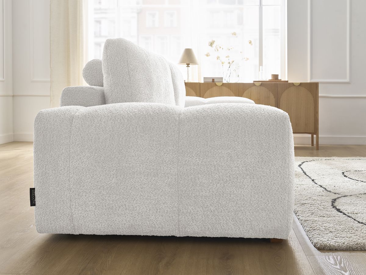 Bobochic Anakin Sofa 3-Sitzer, 2 Kissen Bouclé-Stoff Weiß