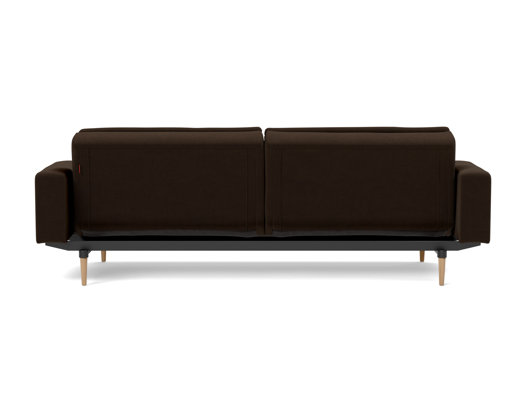 Schlafsofa Dublexo mit Armlehnen Strukturierter Stoff Taura 358-Chocco Beine Styletto Eiche hell