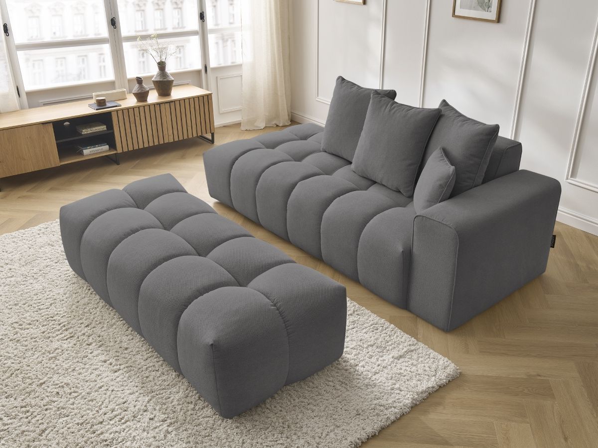 Bobochic Mont-blanc Sofa 5-Sitzer mit Pouf Melange-Stoff Dunkelgrau Armlehne rechts