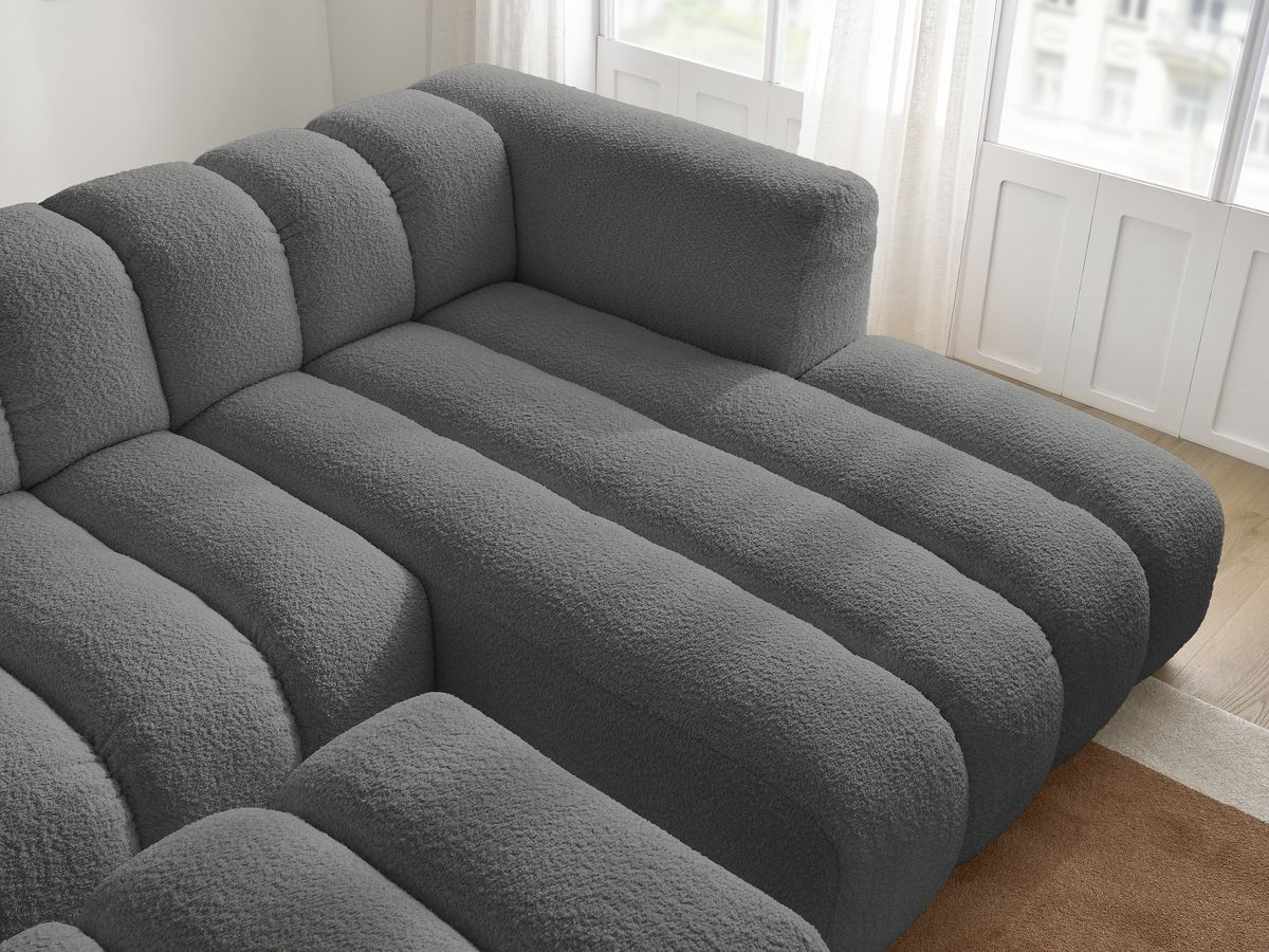Bobochic Talia Ecksofa mit Pouf Bouclé-Stoff Dunkelgrau Ecke rechts