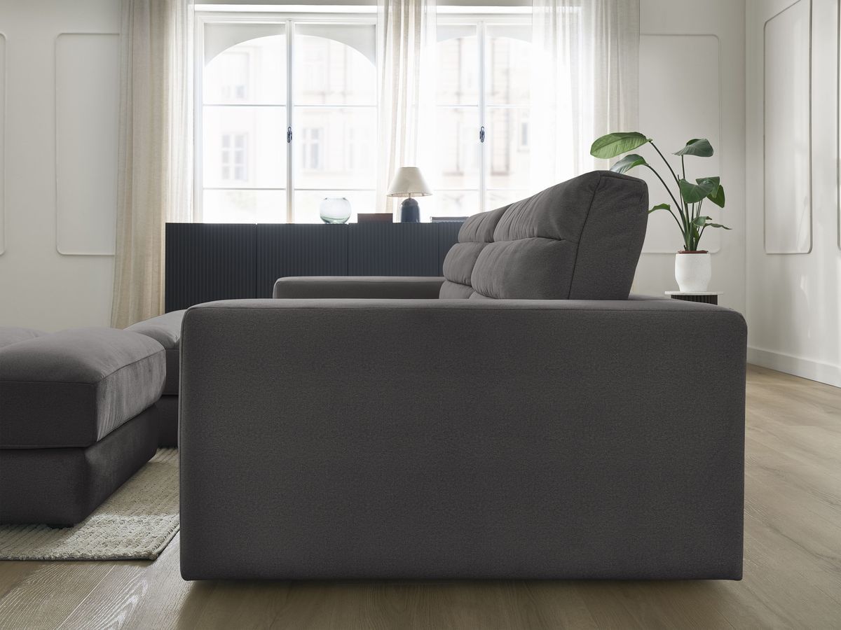 Bobochic Sierra Ecksofa mit Pouf Samt Schwarz Ecke links