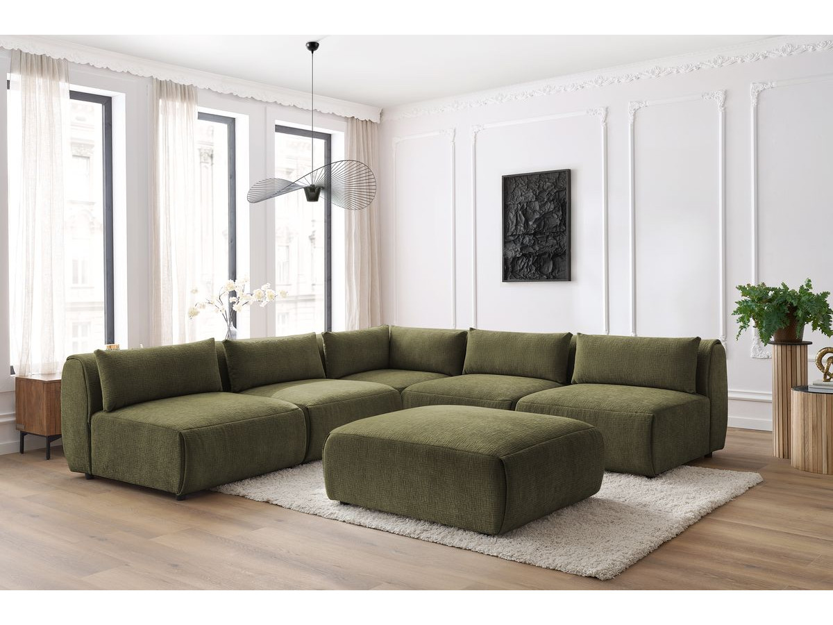 Bobochic Jeanne Ecksofa mit Pouf Strukturstoff Grün