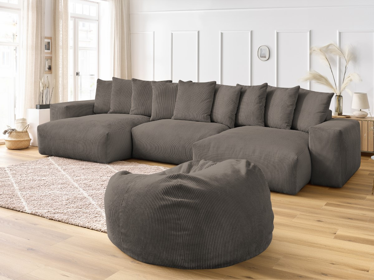 Bobochic Voltaire Wohnlandschaft mit Pouf 420 × 174 cm Cordsamt Taupe