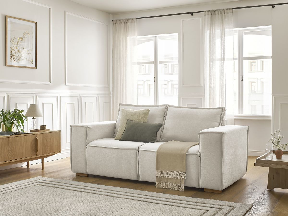 Bobochic Chelsea Schlafsofa 3-Sitzer Strukturstoff Beige, Liegefläche 140 × 200 cm