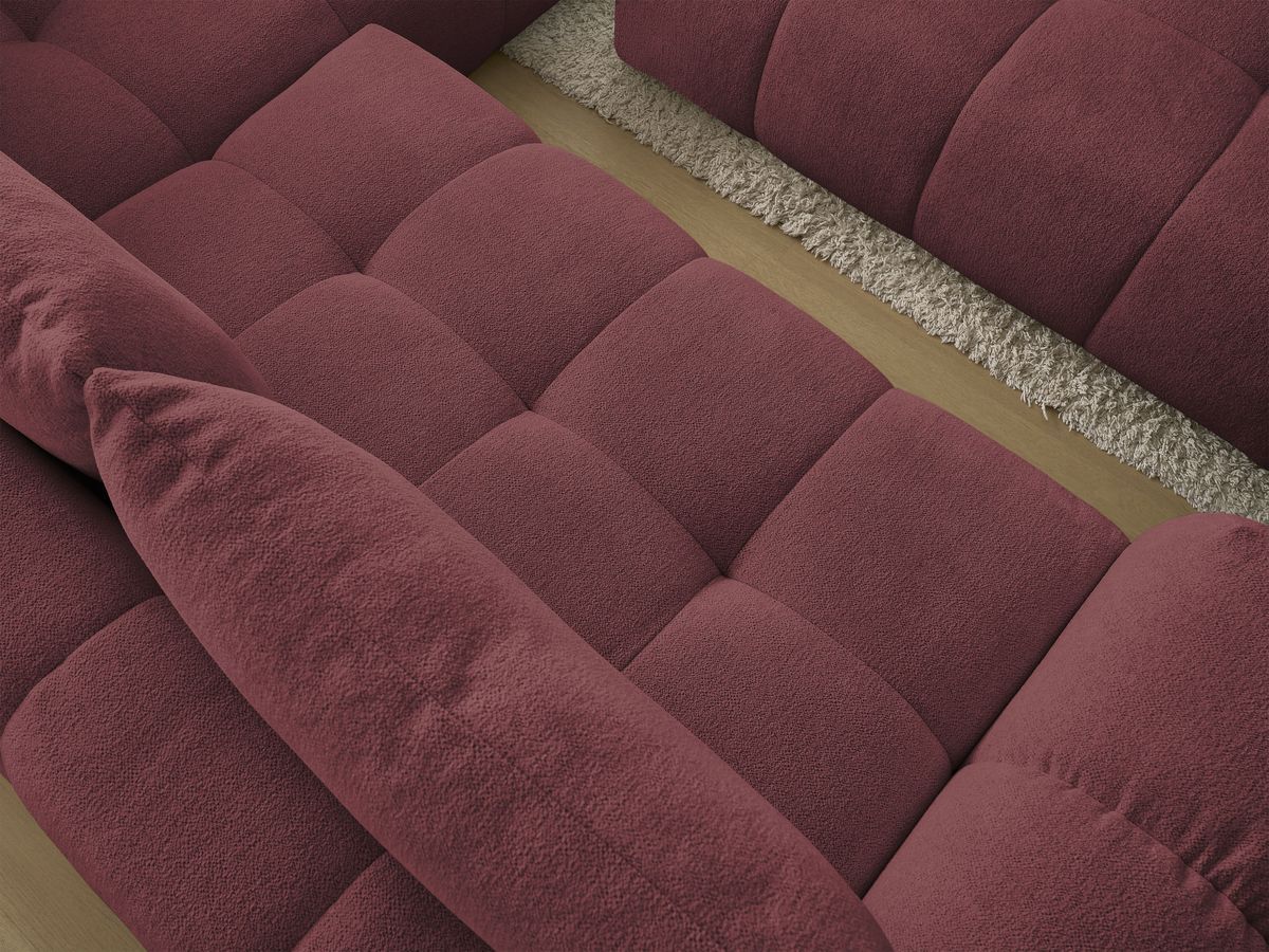 Bobochic Everest Ecksofa mit Schlaffunktion und Bettkasten und Pouf 320 × 212 cm, 5 Kissen Melange-Stoff Rot Ecke rechts