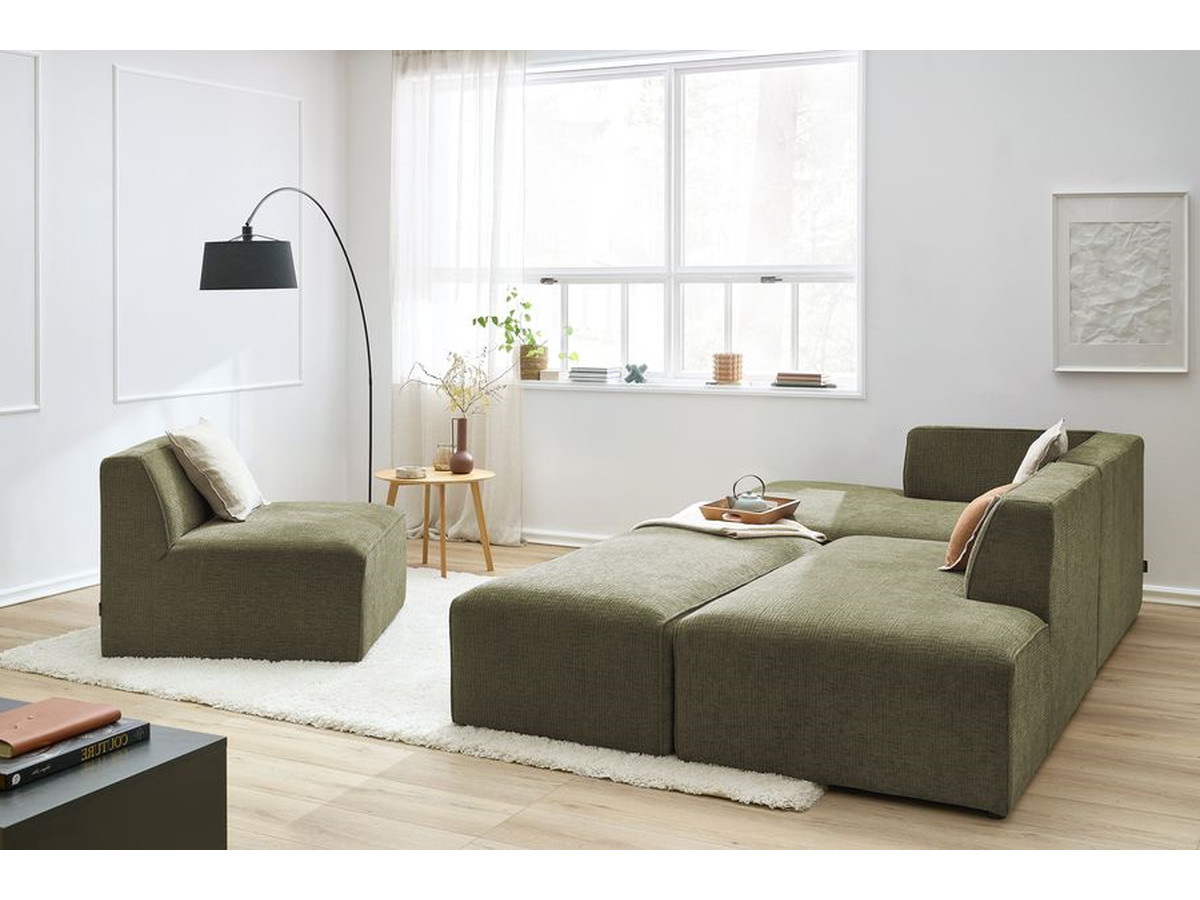 Bobochic Megeve Ecksofa mit Pouf Strukturstoff Grün Ecke links