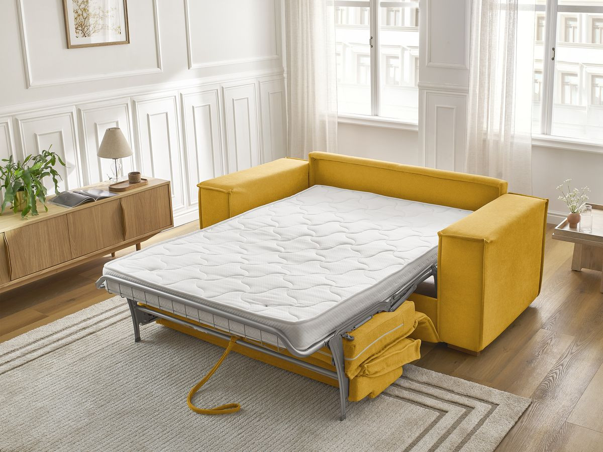 Bobochic Chelsea Schlafsofa 3-Sitzer Strukturstoff Gelb, Liegefläche 160 × 200 cm