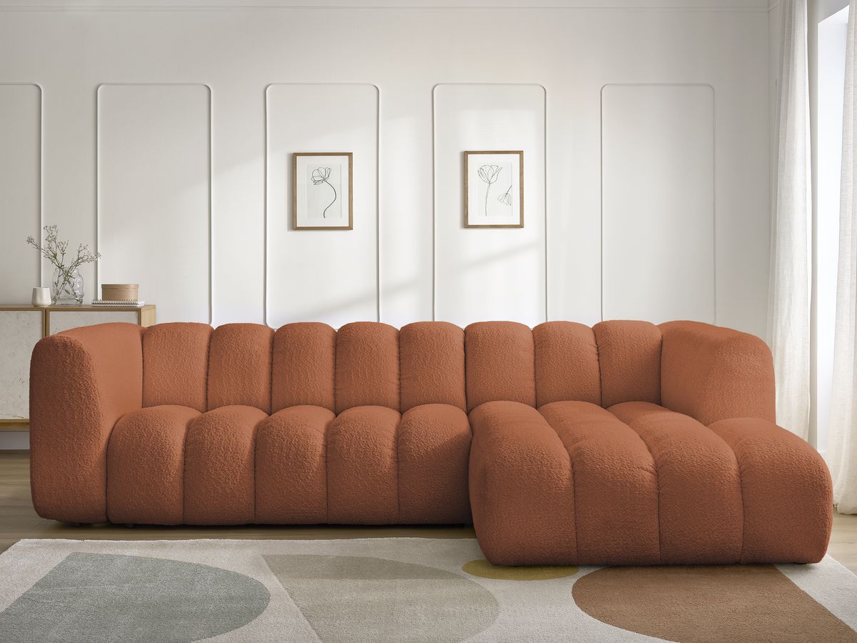 Bobochic Talia Ecksofa Bouclé-Stoff Orange Ecke rechts