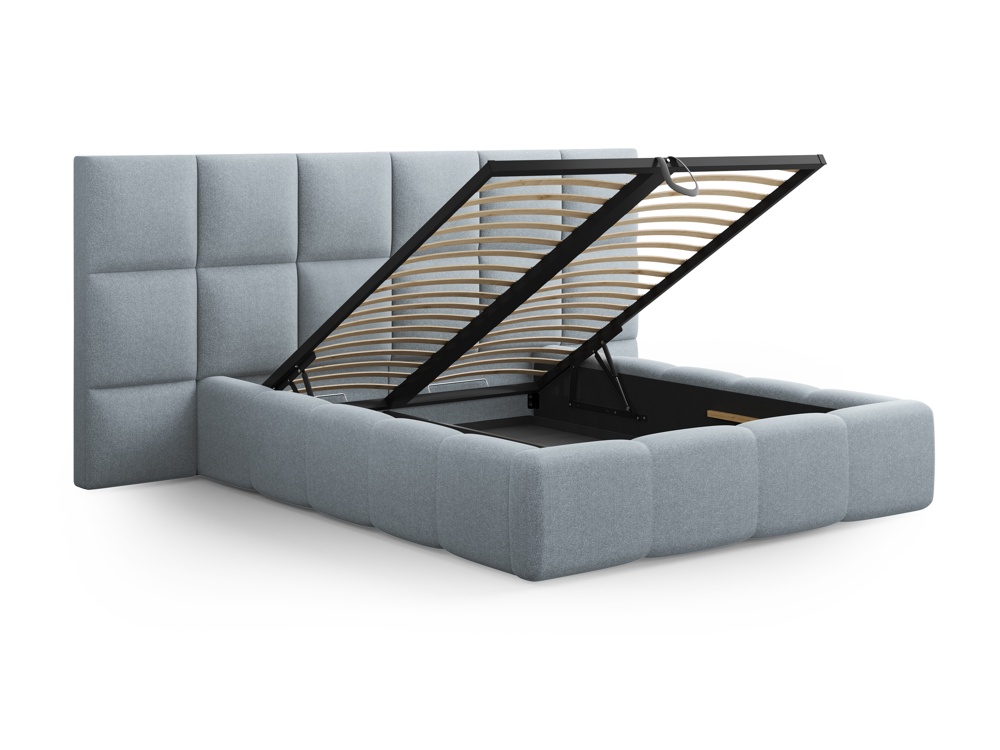 Cosmopolitan Design Stauraumbett mit doppeltem Kopfteil Livigno 180x200 Strukturierter Stoff Solid Hellblau
