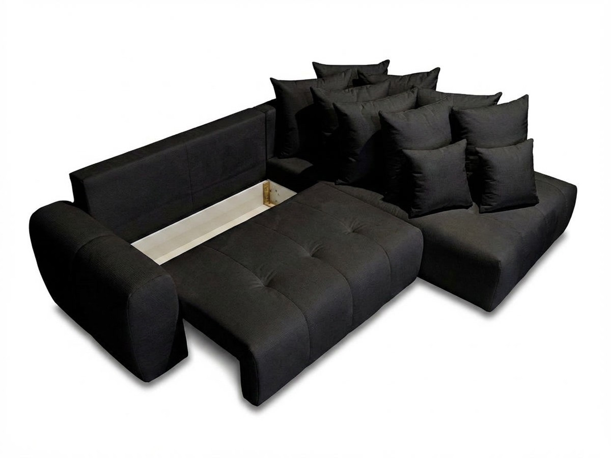 Bobochic Roxelane Ecksofa mit Schlaffunktion und Bettkasten Melange-Stoff Dunkelgrau Ecke rechts