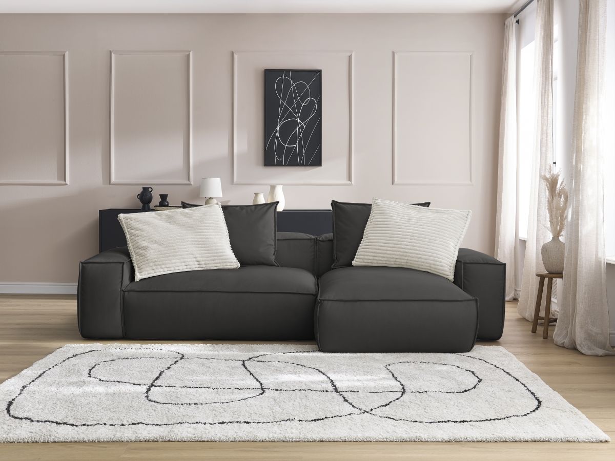 Bobochic Boheme Ecksofa, 3 Kissen Kunstleder Schwarz