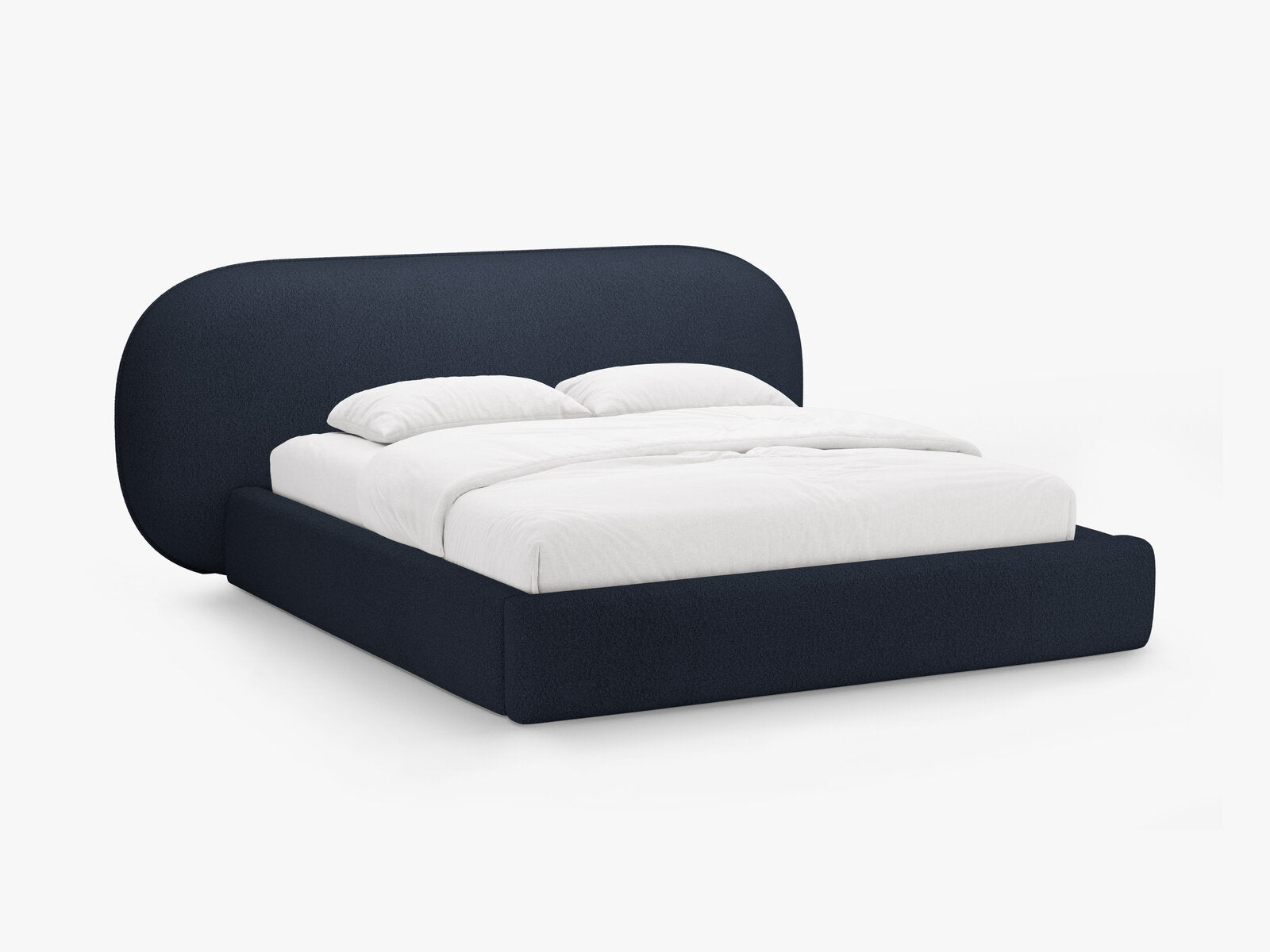 Micadoni Stauraumbett mit Kopfteil Ovalo Boucle Baloo Dunkelblau 140x200