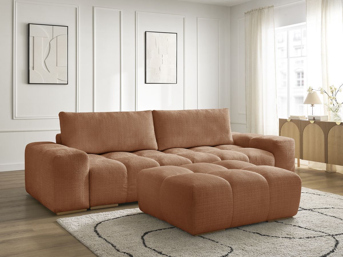 Bobochic Anakin Sofa 3-Sitzer mit Pouf, 2 Kissen Strukturstoff Orange