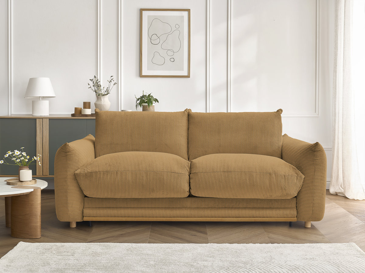 Bobochic Ernest Schlafsofa 3-Sitzer, Liegefläche 140 / 160 × 190 cm Cordsamt Gelb, Liegefläche 140 × 190 cm