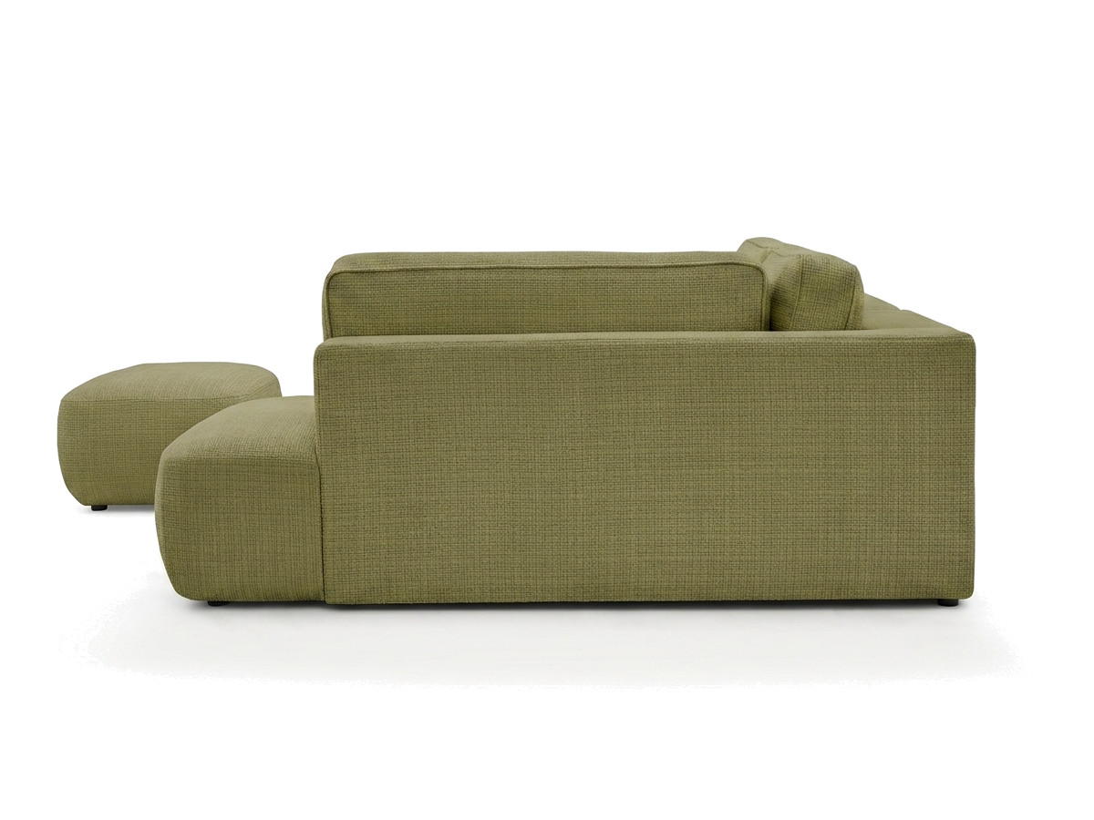 Bobochic Denise Ecksofa mit Schlaffunktion und Bettkasten und Pouf 256 × 197 cm Strukturstoff Grün Ecke rechts