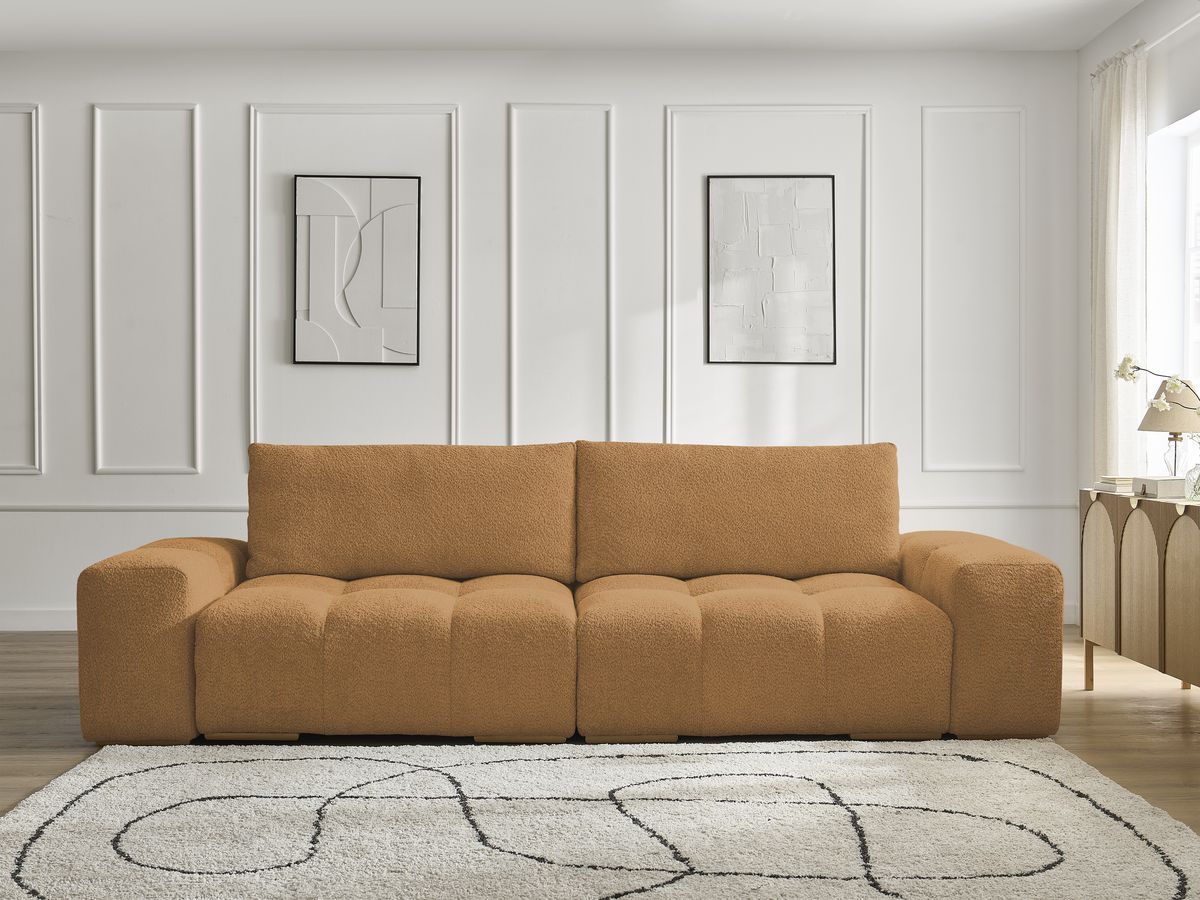 Bobochic Anakin Sofa 3-Sitzer, 2 Kissen Bouclé-Stoff Gelb