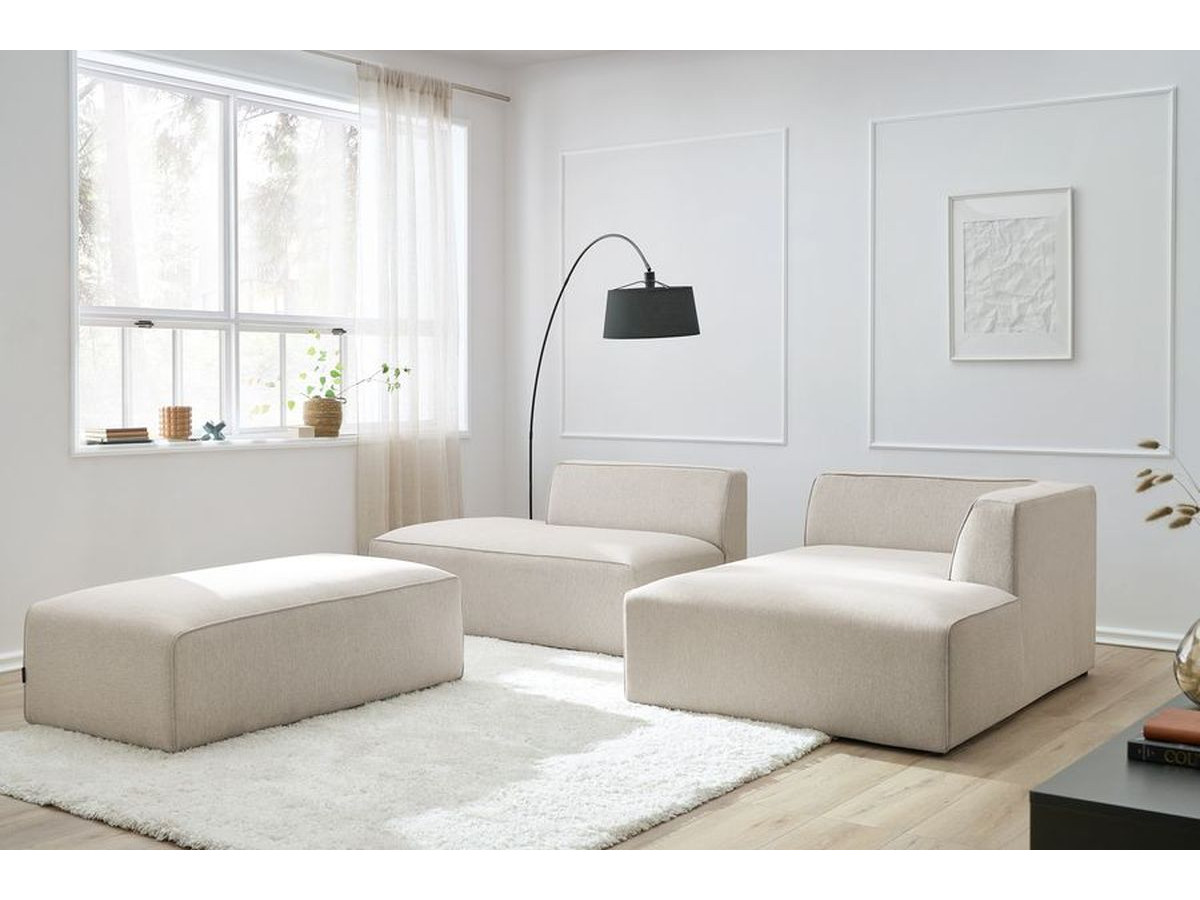 Bobochic Megeve Ecksofa mit Schlaffunktion und Pouf Melange-Stoff Beige Ecke rechts