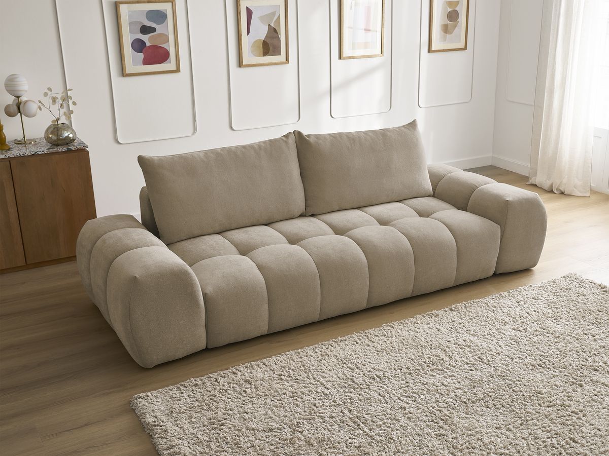 Bobochic Everest Sofa 3-Sitzer, 2 Kissen Strukturstoff Taupe
