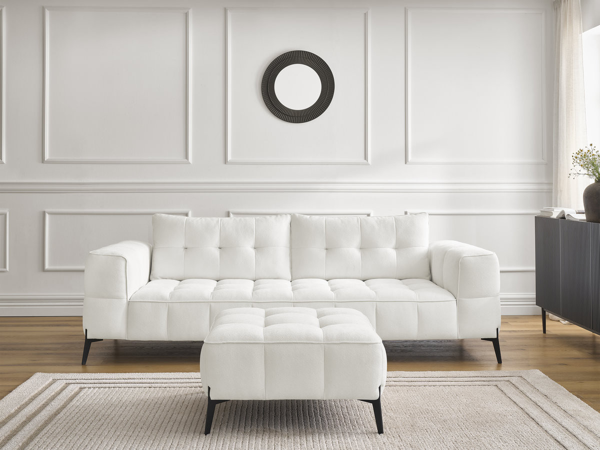 Bobochic Anis Sofa 3-Sitzer mit Pouf Strukturstoff Weiß